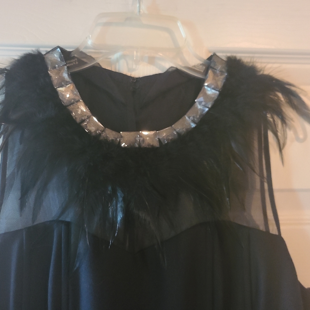 Need by Shani feather and gem neckline dress